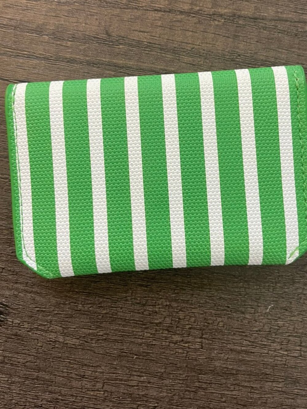 Like New Kate Spade Green White Stripe Mini Envelope Card Holder - Picture 4 of 6